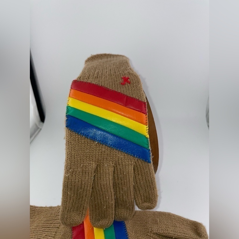 Vintage 1970’s Retro Leather Polyester Women’s Rainbow Gloves small - Picture 8 of 9